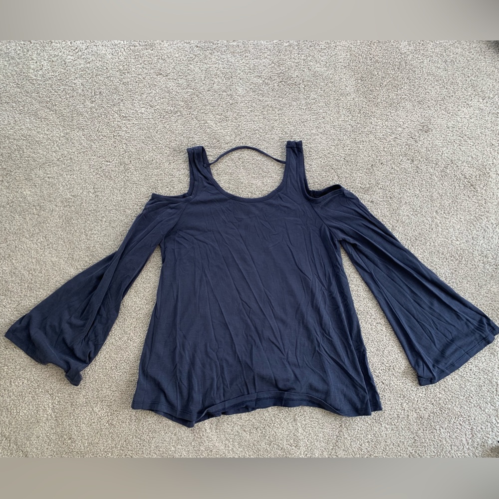 Open Shoulder Blue Long Sleeve